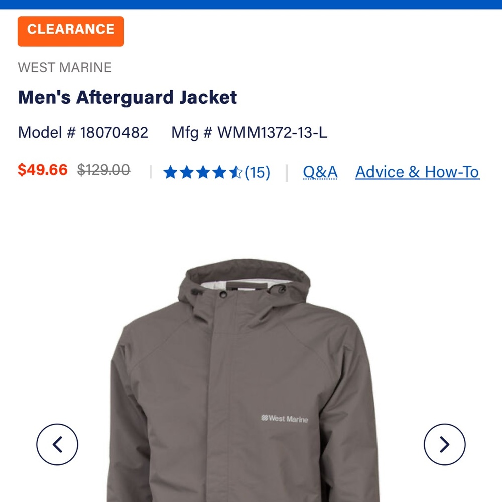West Marine Men's Afterguard Raincoat - Gray